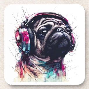 Schattigee Hond met Hoofdtelefoon waterkleurillust Bier Onderzetter