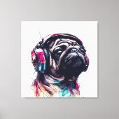 Schattigee Hond met Hoofdtelefoon waterkleurillust Canvas Afdruk (Voorkant)