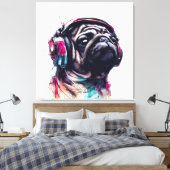 Schattigee Hond met Hoofdtelefoon waterkleurillust Canvas Afdruk (Insitu (Slaapkamer))