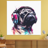 Schattigee Hond met Hoofdtelefoon waterkleurillust Canvas Afdruk (Insitu (Woonkamer))