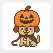 Schattigee hond met jack-o-lantaarn vierkante sticker (Voorkant)