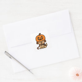 Schattigee hond met jack-o-lantaarn vierkante sticker