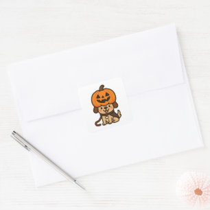 Schattigee hond met jack-o-lantaarn vierkante sticker