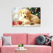 Schattigee hond met kerstcadeaus als schilderij canvas afdruk (Insitu (Woonkamer))