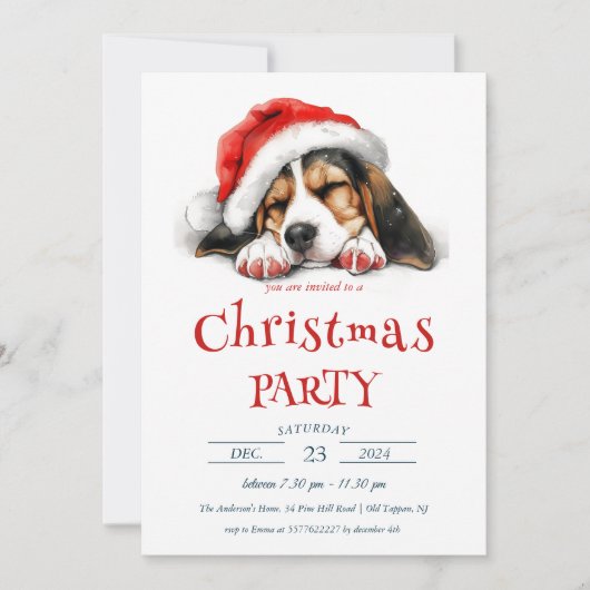 Schattigee hond met kerstfeest met kerstmuts kaart (Voorkant)