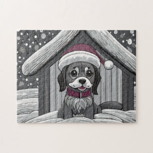 Schattigee hond met kerstman had in sneeuw legpuzzel