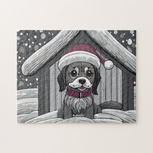Schattigee hond met kerstman had in sneeuw legpuzzel (Horizontaal)