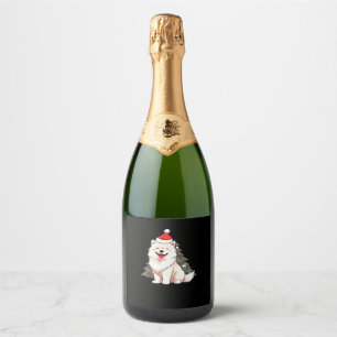 Schattigee hond met kerstmuts en kerstboom Clas Sparkling Wijnetiket