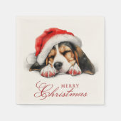Schattigee hond met kerstmuts vrolijk kerstfeest servet (Voorkant)