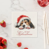 Schattigee hond met kerstmuts vrolijk kerstfeest servet (Insitu)