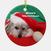 Schattigee hond met Pet kerstversiering Keramisch Ornament (Voorkant)