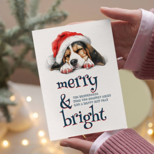 Schattigee hond met Santa Hat vrolijk en helder Feestdagenkaart