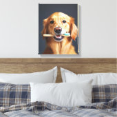 Schattigee hond met tandenborstel ideaal voor badk canvas afdruk (Insitu (Slaapkamer))