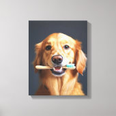 Schattigee hond met tandenborstel ideaal voor badk canvas afdruk (Voorkant)