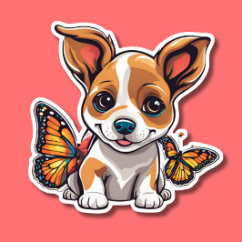 Schattigee hond met vlinders sticker