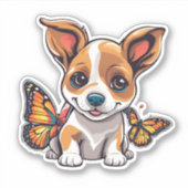 Schattigee hond met vlinders sticker (Voorkant)
