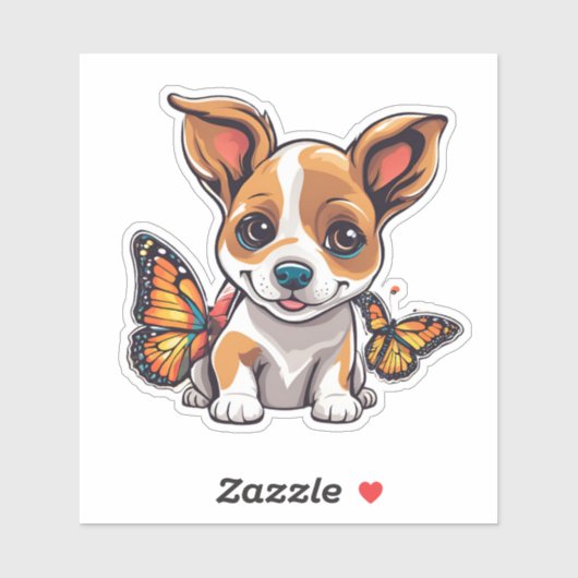 Schattigee hond met vlinders sticker (Vel)