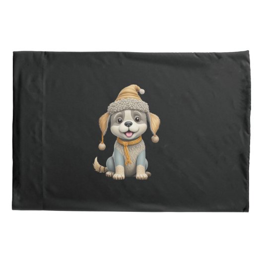 Schattigee hond met winterkleding kussensloop (Achterkant)