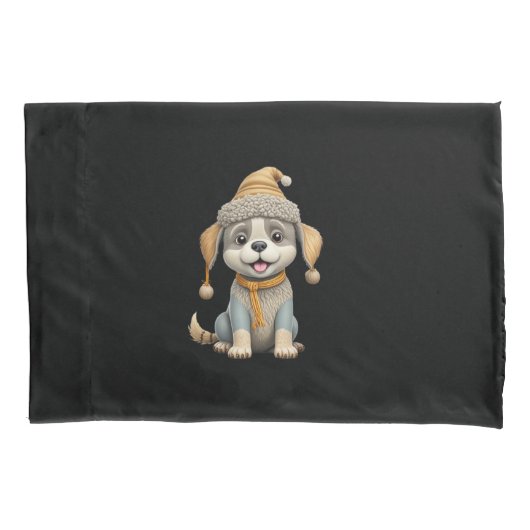 Schattigee hond met winterkleding kussensloop (Voorkant)