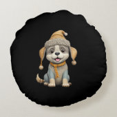 Schattigee hond met winterkleding rond kussen (Achterkant)