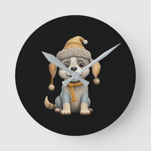 Schattigee hond met winterkleding ronde klok (Voorkant)