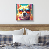 Schattigee hond met zonnebril canvas afdruk (Insitu (Slaapkamer))