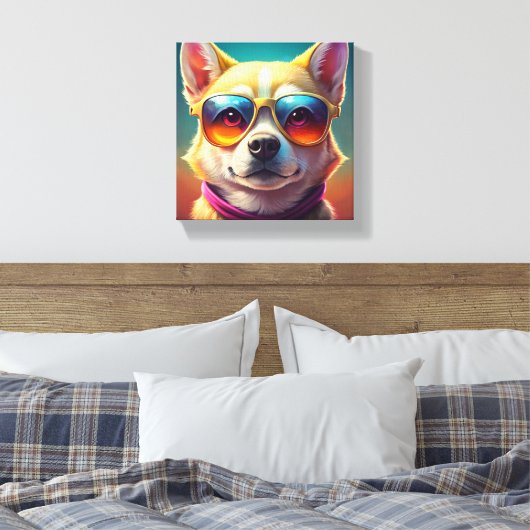 Schattigee hond met zonnebril canvas afdruk (Insitu (Slaapkamer))