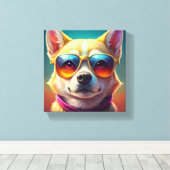 Schattigee hond met zonnebril canvas afdruk (Insitu (Houten vloer))