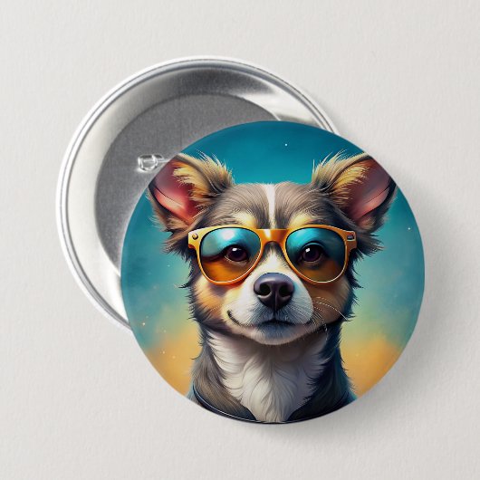 Schattigee hond met zonnebril - Ronde Button (Voorkant /achterkant)