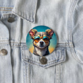 Schattigee hond met zonnebril - Ronde Button (In situ)