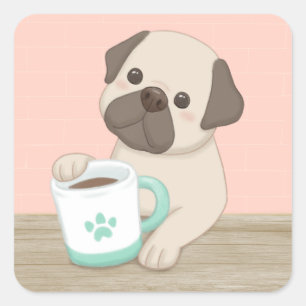 Schattigee Hond & Mok Illustratie Kunst Vierkante Sticker