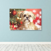 Schattigee hond naast de kerstboom canvas afdruk (Insitu (Houten vloer))