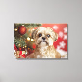 Schattigee hond naast de kerstboom canvas afdruk (Voorkant)