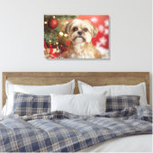 Schattigee hond naast de kerstboom canvas afdruk (Insitu (Slaapkamer))