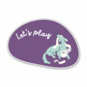 Schattigee hond, paarse en aqua, "Laten we spelen! Sticker (Voorkant)