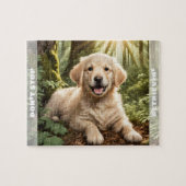 Schattigee hond Puppy Golden Retriever Custom Naam Legpuzzel (Horizontaal)
