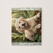 Schattigee hond Puppy Golden Retriever Custom Naam Legpuzzel (Verticaal)
