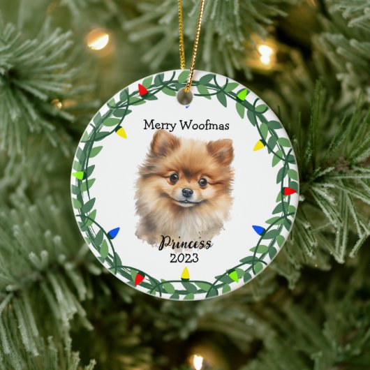 Schattigee hond/puppy pomerans monogram Ornament (Boom)