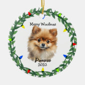 Schattigee hond/puppy pomerans monogram Ornament (Voorkant)
