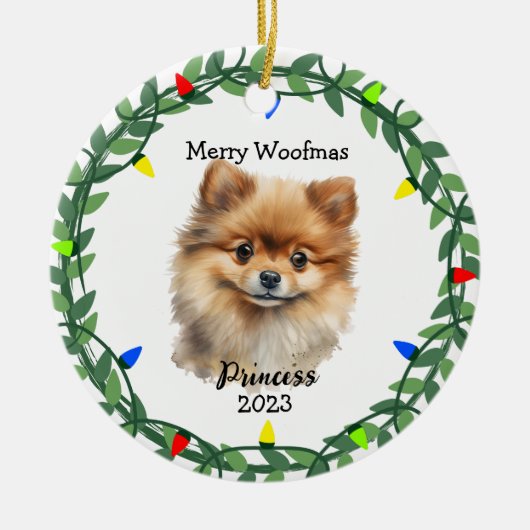 Schattigee hond/puppy pomerans monogram Ornament (Voorkant)