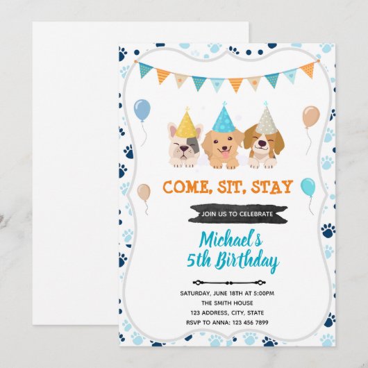 Schattigee hond puppy verjaardagsuitnodiging kaart (Voorkant / Achterkant)