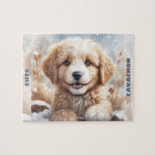 Schattigee Hond Puppy Winter Sneeuw Aangepaste Naa Legpuzzel (Horizontaal)