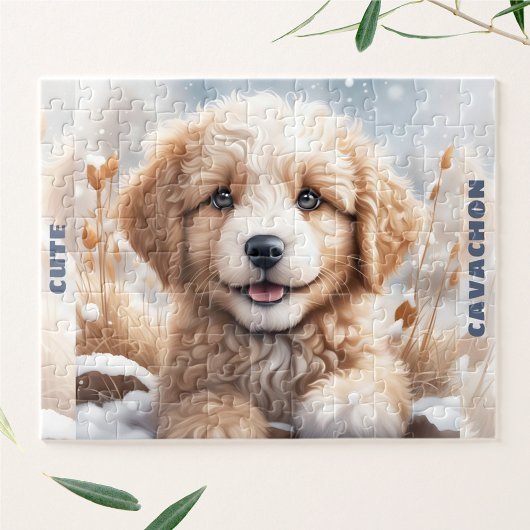 Schattigee Hond Puppy Winter Sneeuw Aangepaste Naa Legpuzzel
