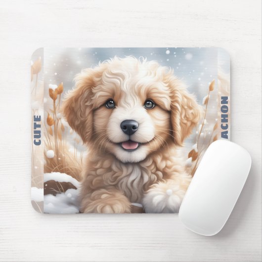 Schattigee Hond Puppy Winter Sneeuw Aangepaste Naa Muismat (Met muis)