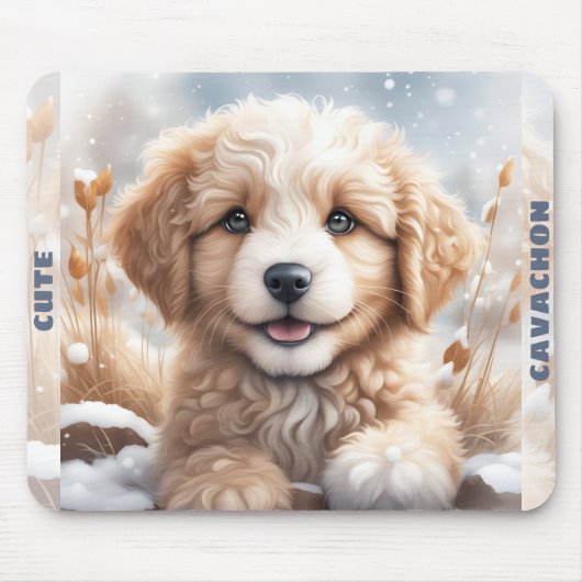 Schattigee Hond Puppy Winter Sneeuw Aangepaste Naa Muismat (Voorkant)