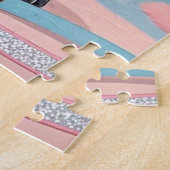 Schattigee hond roze blauw bling hond moeder legpuzzel (Zijkant)