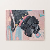 Schattigee hond roze blauw bling hond moeder legpuzzel (Horizontaal)