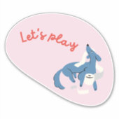 Schattigee hond, roze, "laten we spelen!" sticker (Voorkant)