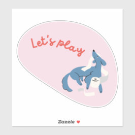 Schattigee hond, roze, "laten we spelen!" sticker