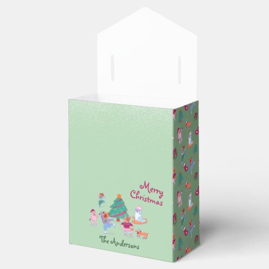 Schattigee Hond Schaatsen Pistache Groene Kerst Bedankdoosjes (Geopend)
